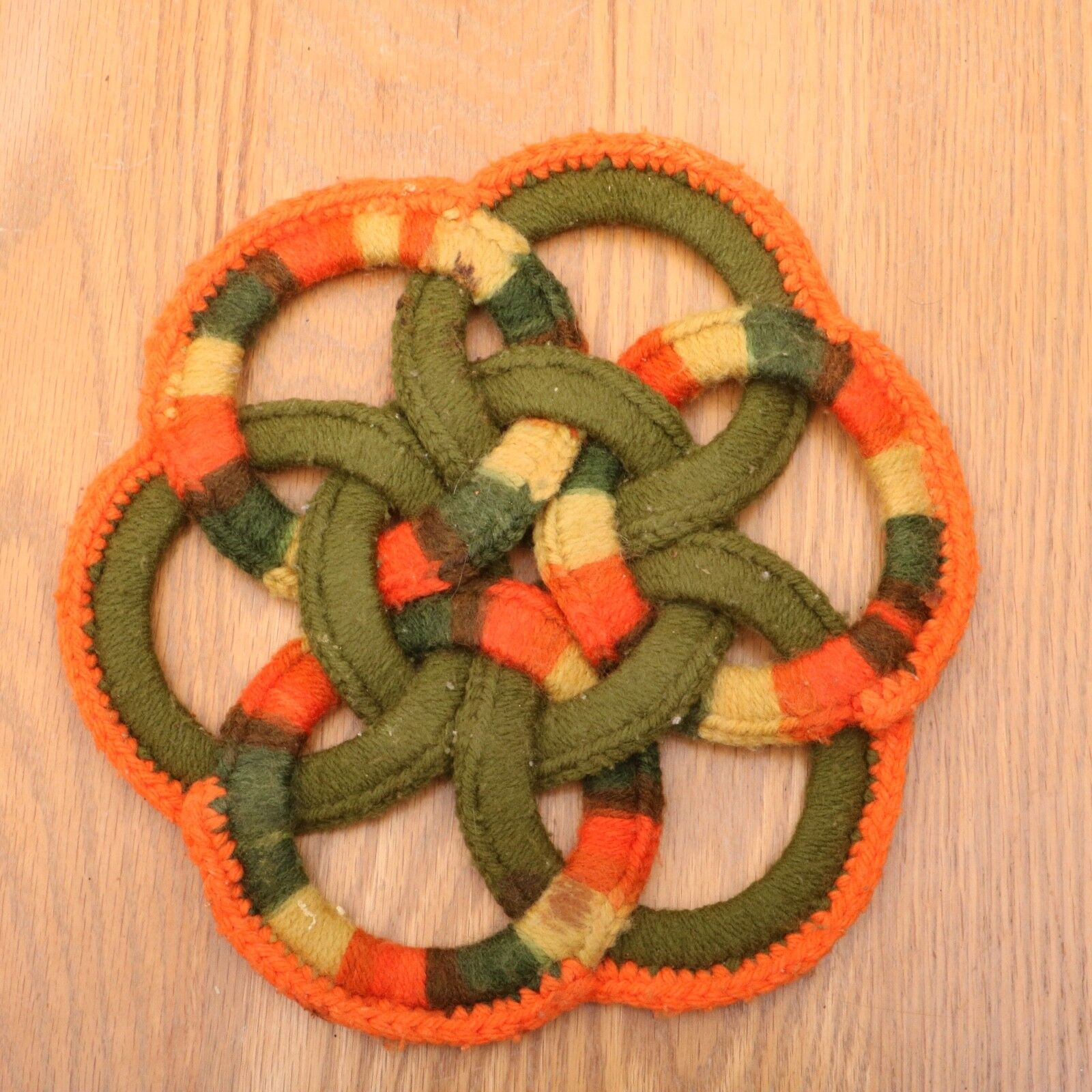 Vintage Celtic Knot Green & Orange Cloth Trivet