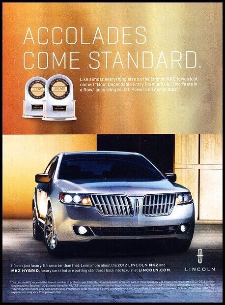 2012 Lincoln MKZ - accolades - Original Advertisement Car Print Ad D85