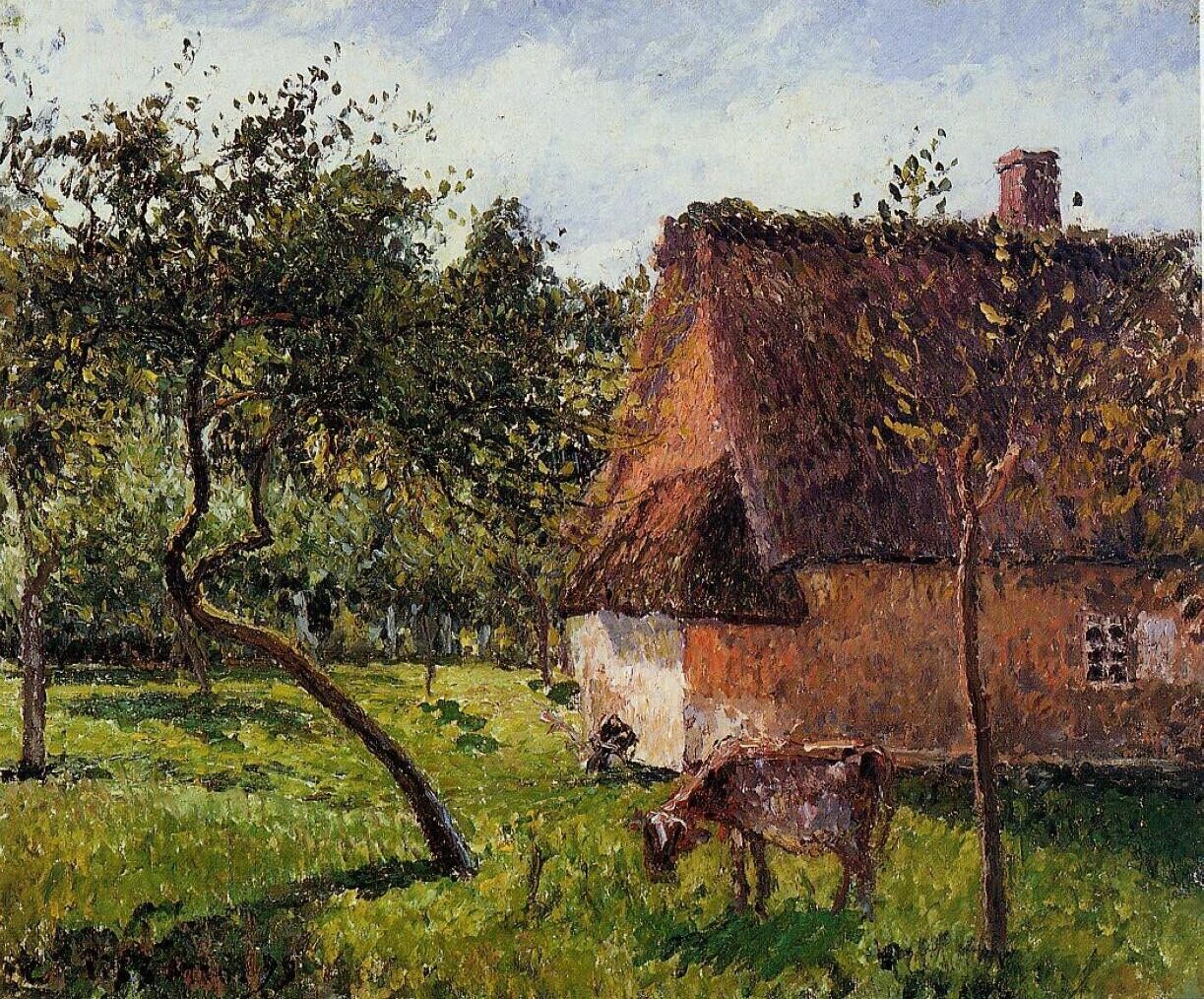 Art Oil painting cow in landscape A-Field-in-Varengeville-Camille-Pissarro
