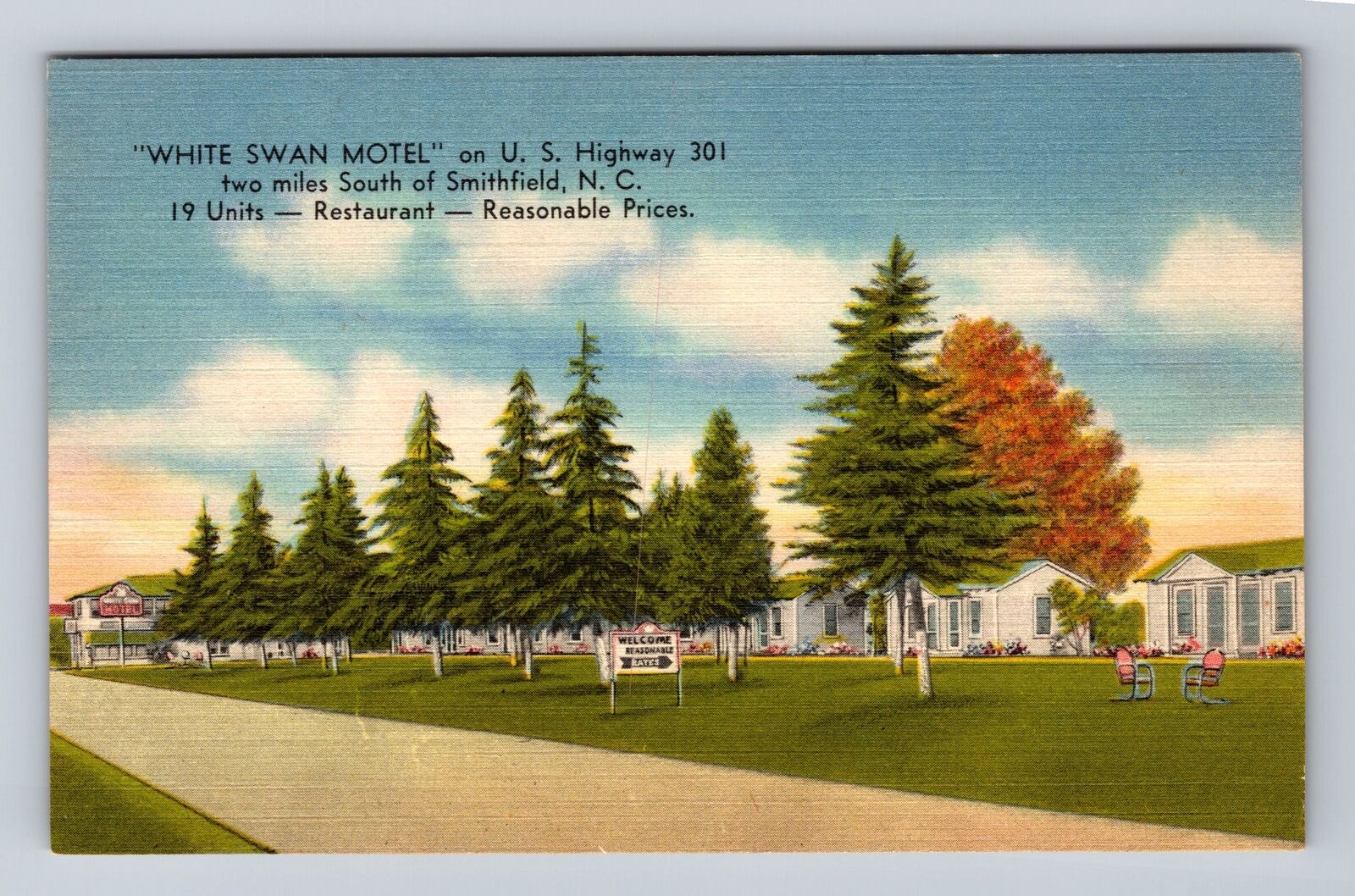 Smithfield NC-North Carolina, White Swan Motel, Advertising Vintage Postcard