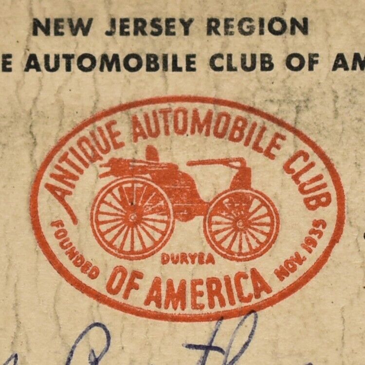 1956 Antique Automobile Club Of America AACA Membership Member Card New Jersey