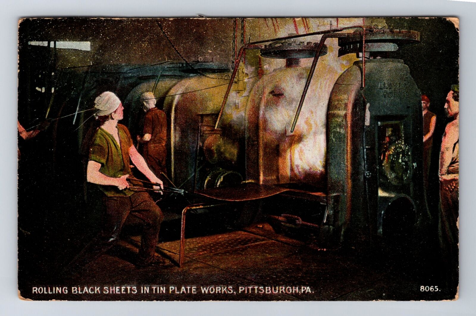 Pittsburgh PA-Pennsylvania, Rolling Black Sheets in Plate Works Vintage Postcard
