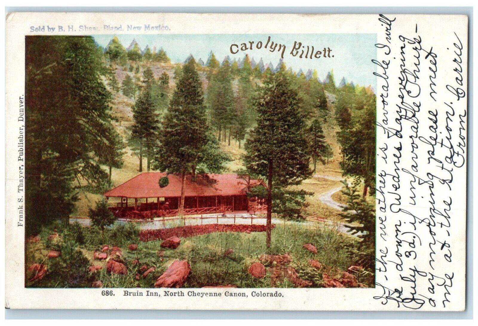 1907 Carolyn Billett Bruin Inn North Exterior Cheyenne Canon Colorado Postcard