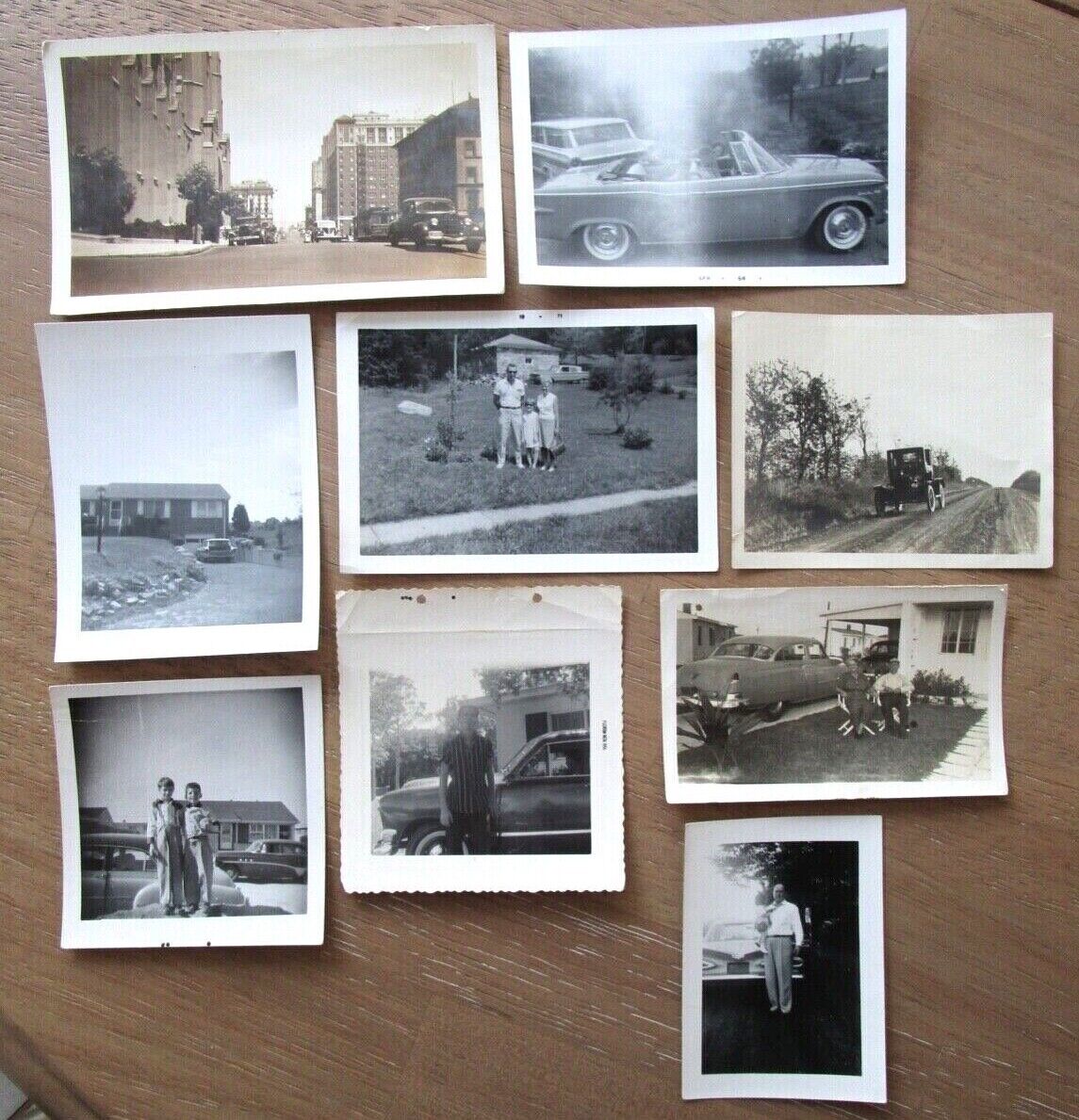 Lot of 9 Vintage Black & White Car Photos  -V-35