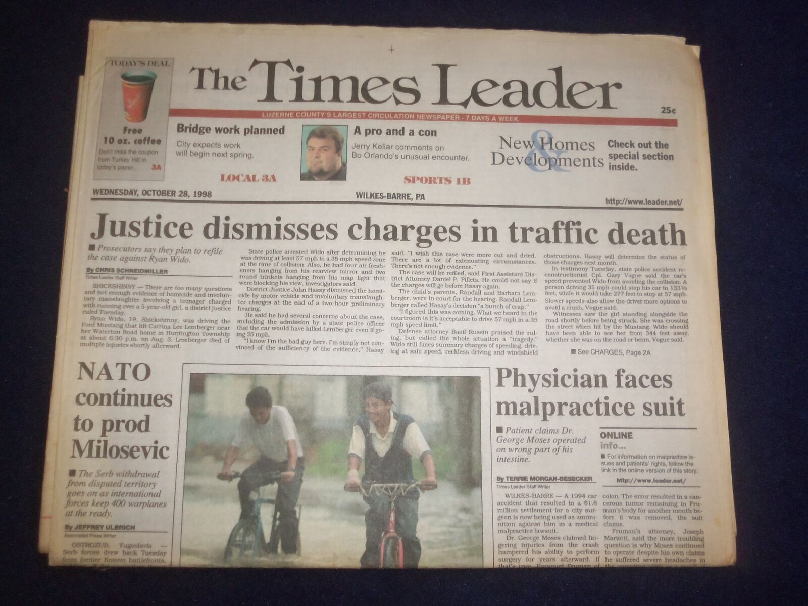 1998 OCT 28 WILKES-BARRE TIMES LEADER -NATO CONTINUES TO PROD MILOSEVIC- NP 8230