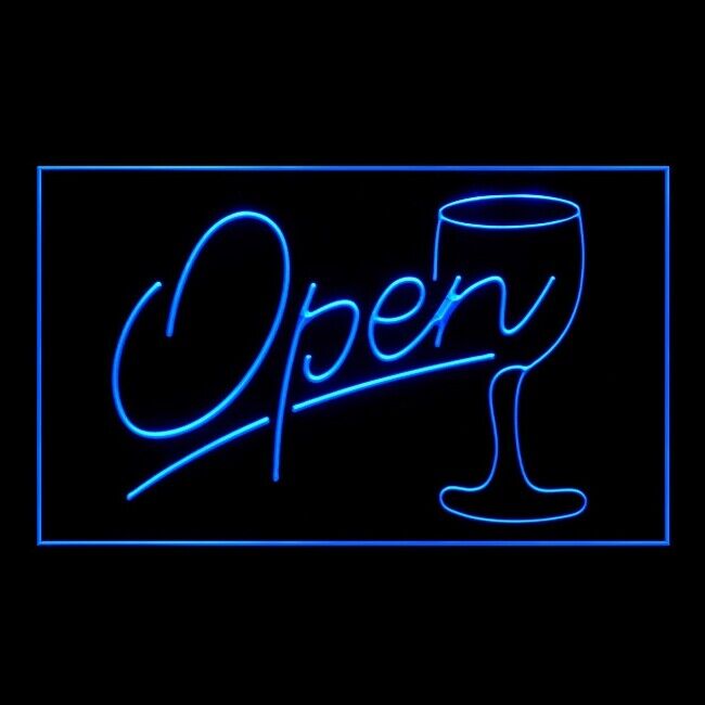 170030 Script OPEN Glass Cocktails Bar Pub Display LED Night Light Neon Sign