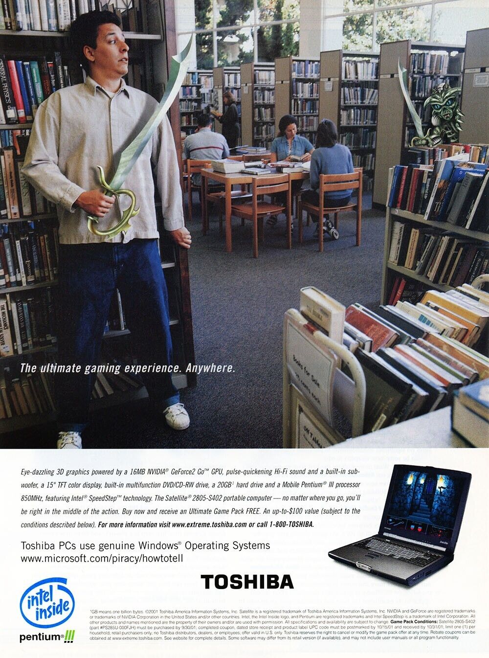 Toshiba Satellite 2805 Gaming Laptop Original 2002 Ad Authentic Funny Promo