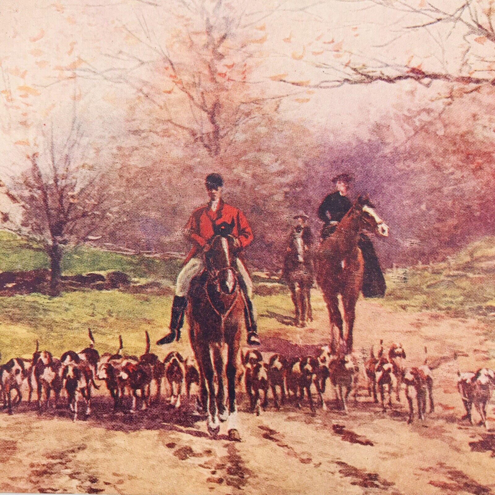 Antique 1910\'s English Foxhound Dog Art Style Equestrian Postcard