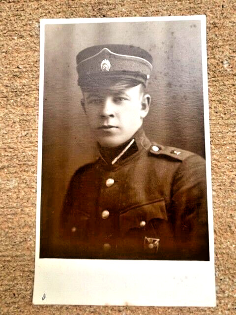 Vintage Portrait Studio Postcard  Photograph of Latvian Army Soldier. 1928. Orig