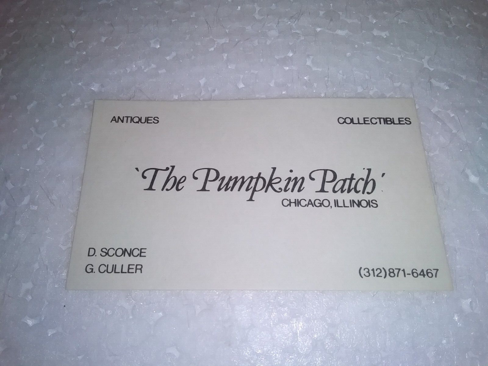 Vintage The Pumpkin Patch Antiques & Collectibles Chicago Illinois Business Card