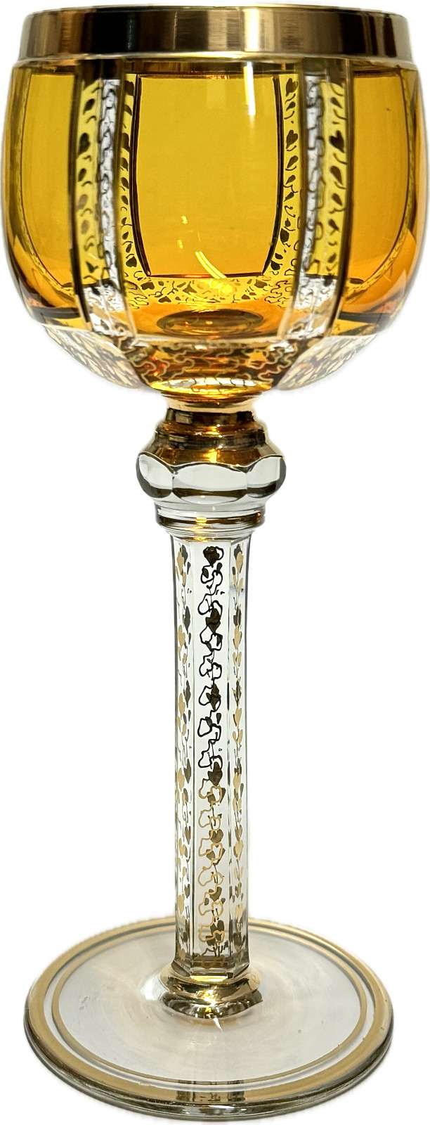 Antique Moser Amber Cabochon Wine Glass - Gold Gilt Enameled Bohemian C. 1910