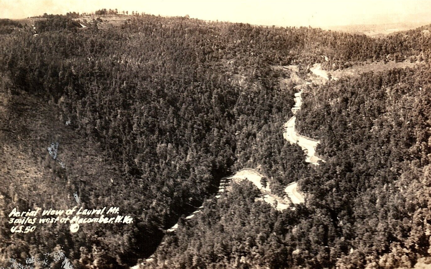 1930s MACOMBER WEST VIRGINIA AERIAL VIEW LAURAL MOUNTAIN RPPC POSTCARD P871
