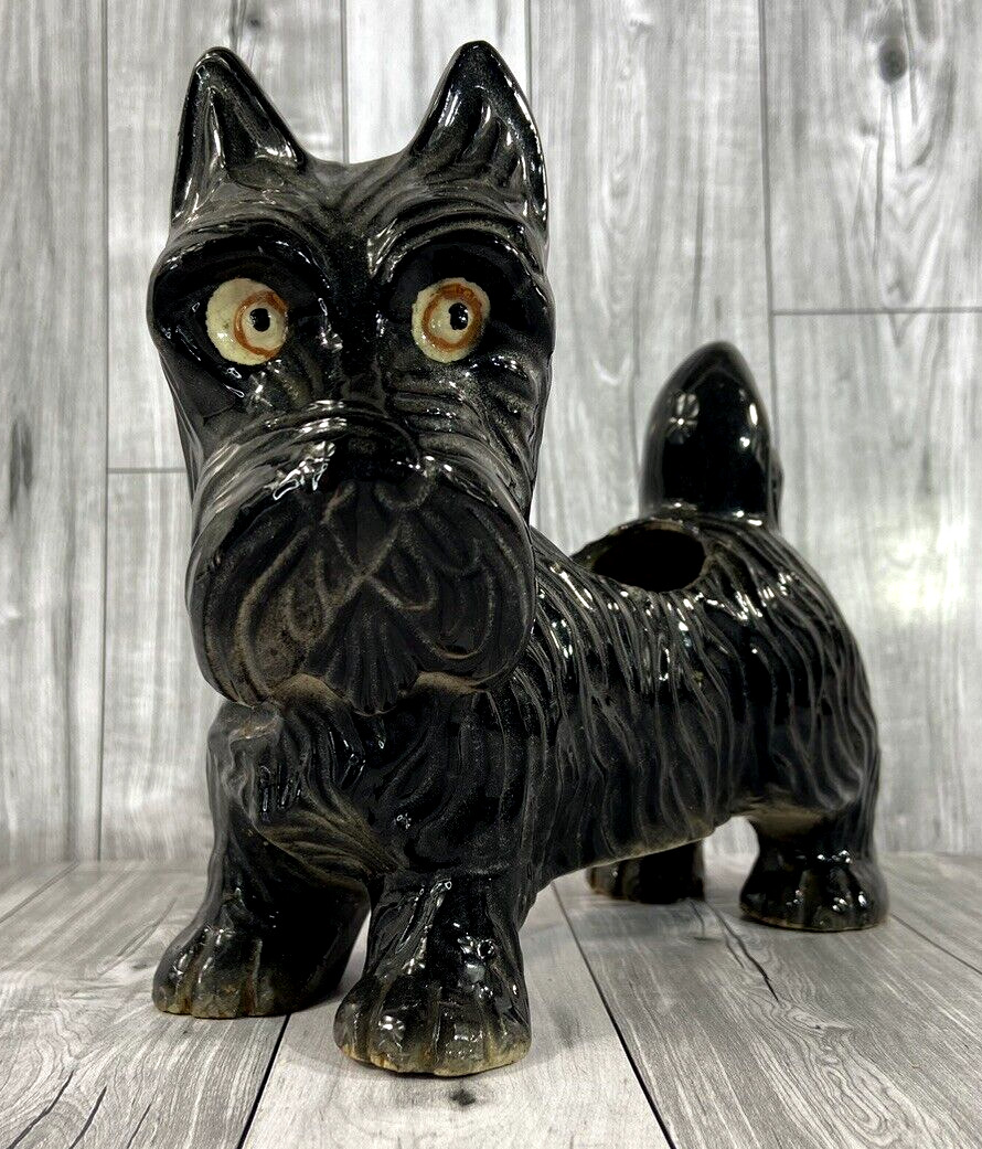 Vintage  Cute  black Scottish Terrier Scotty Dog Ceramic Planter Made in Japan