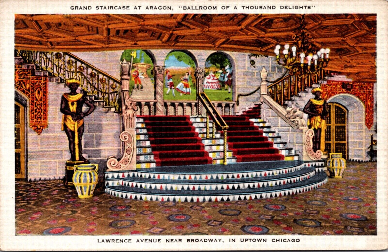 Linen Postcard Grand Staircase at Aragon Ballroom in Chicago, Illinois