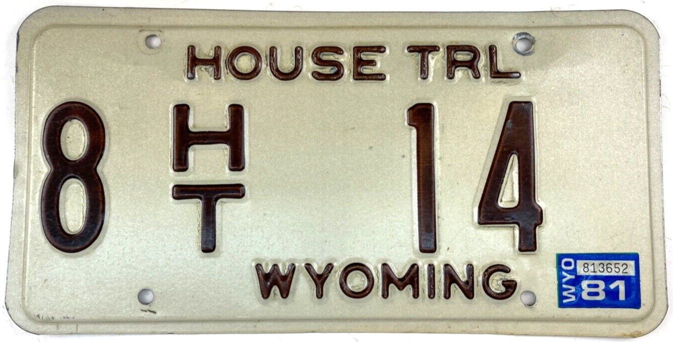 Wyoming 1981 License Plate Vintage House Trailer Tag Platte Co Collector Decor