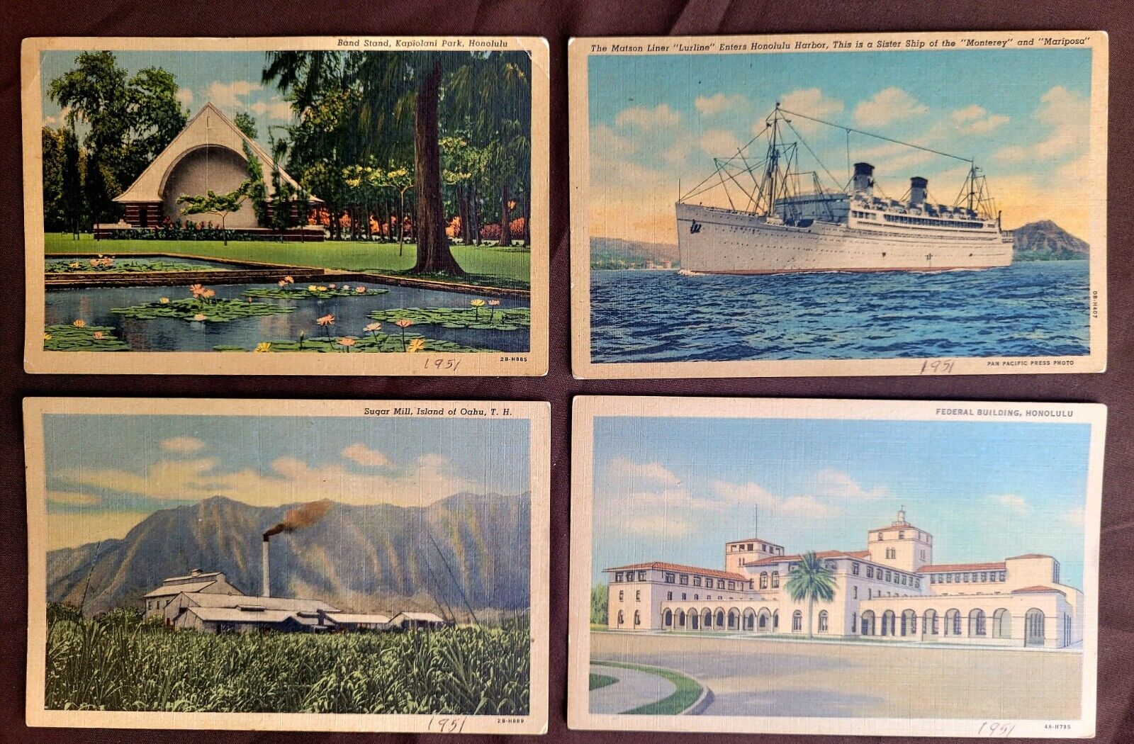 Linen Postcards of Hawaii Landmarks; Est. 1940s - 8 different cards