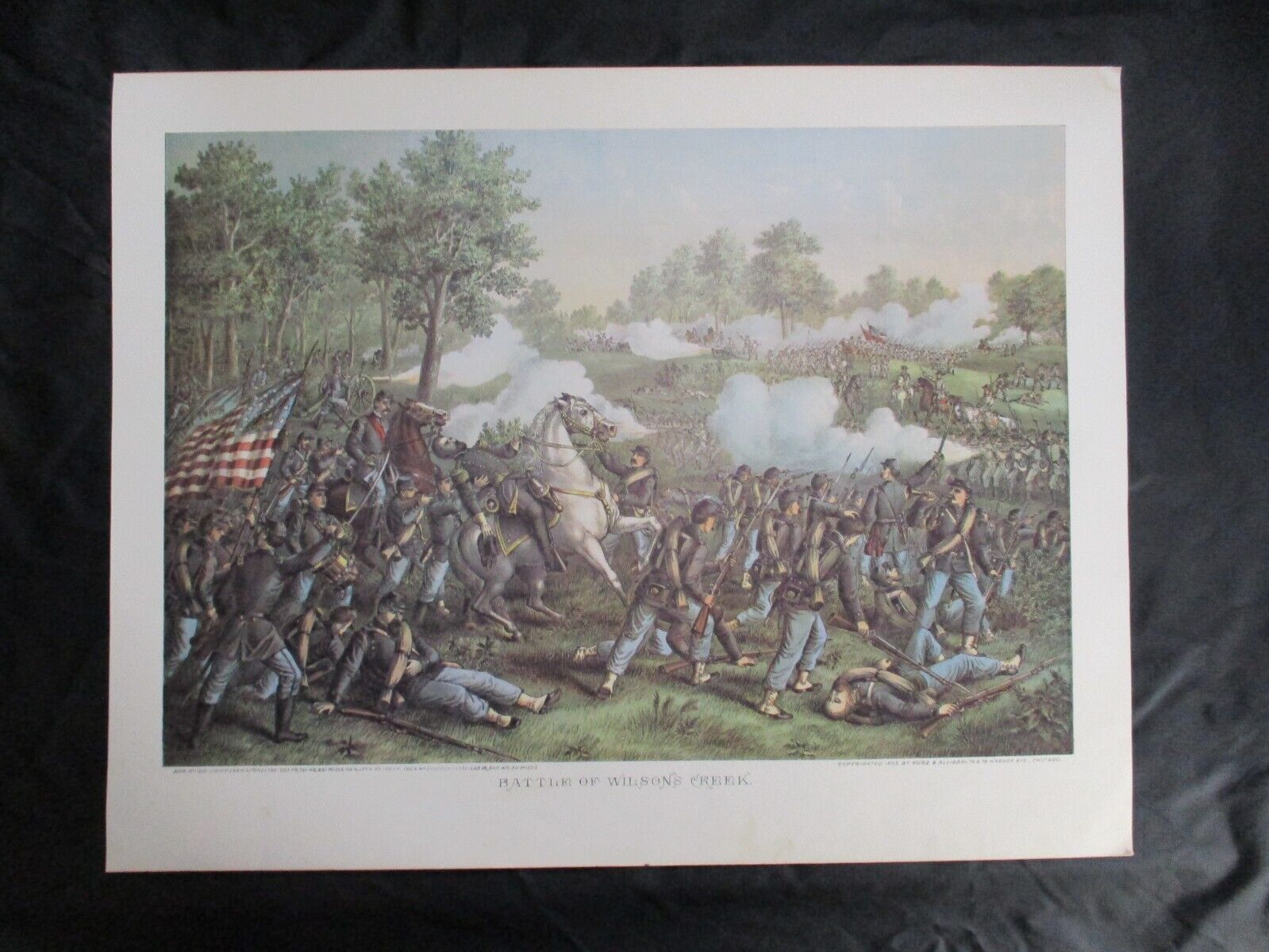 24 x 18  1960 Kurz & Allison Civil War Print- Battle of Wilson\'s Creek, Missouri