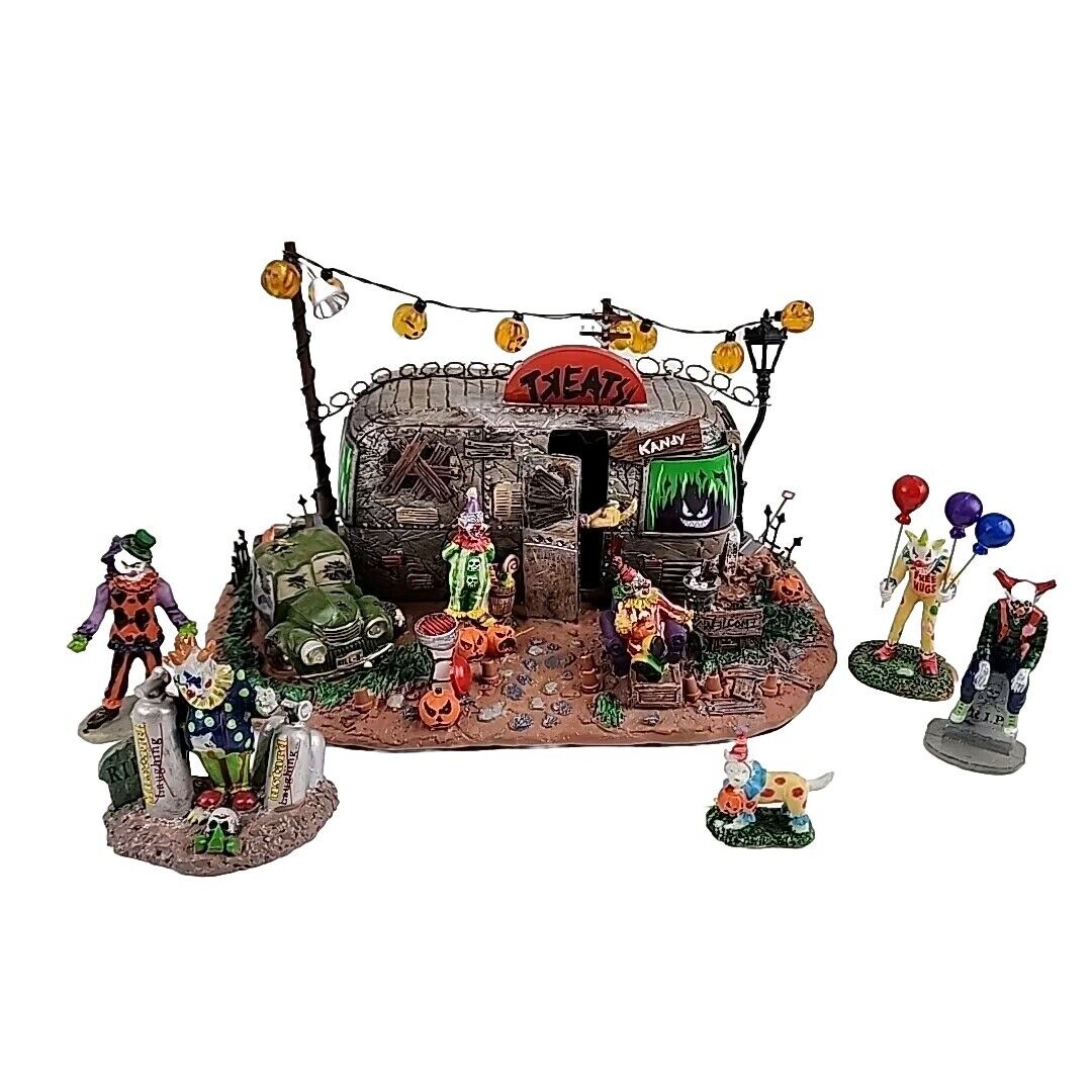 🚨 Lemax Spooky Town Killer Clown Mobile Home 14323 Halloween Village + Figures