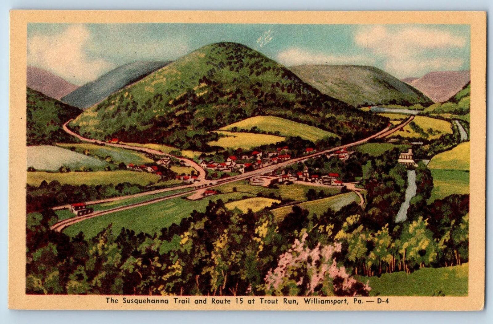 Williamsport Pennsylvania PA Postcard The Susquehanna Trail Scene c1940s Vintage