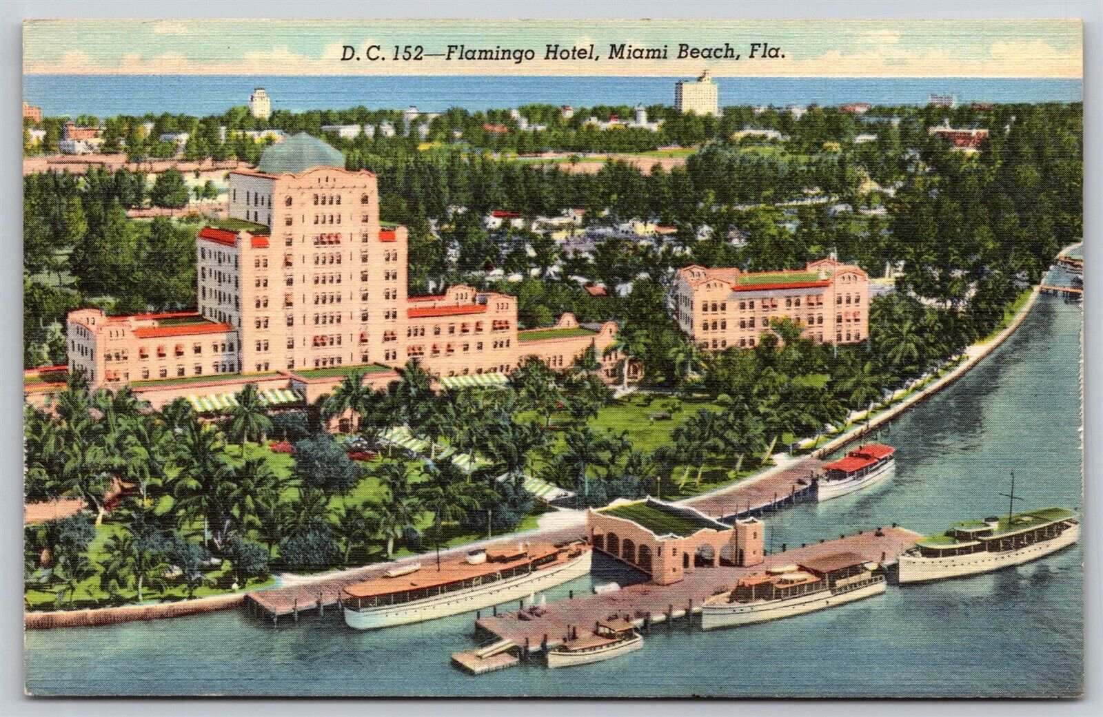 Postcard Flamingo Hotel, Miami Beach, Florida linen P5