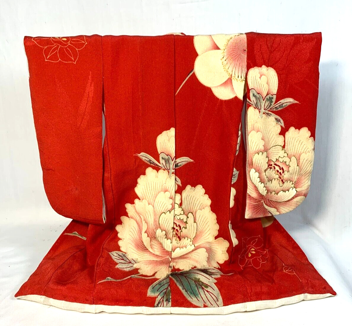 Vintage Miniature Silk Wedding Kimono & Wood Kimono Stand Set
