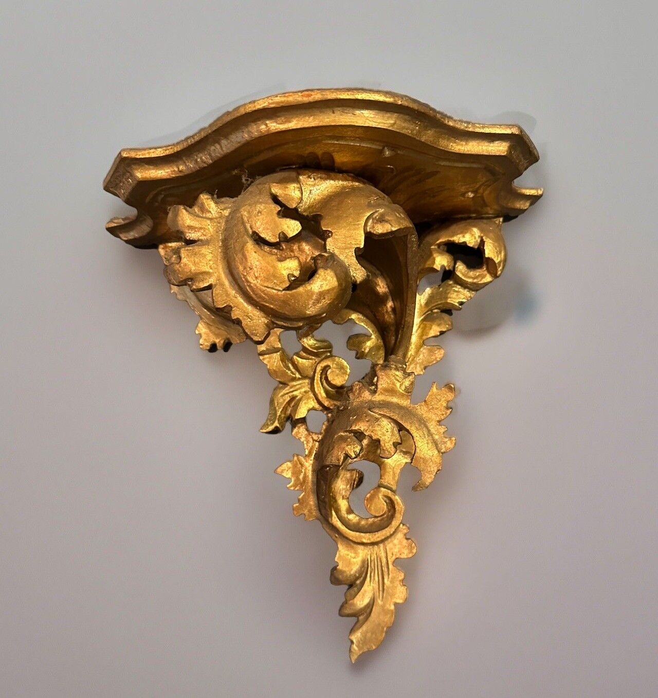 Antique Italian Florentine Gilt Large Wall Gold Sconce Shelf Carved Wood Italy