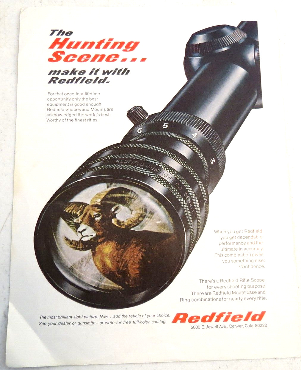 1969 Print Ad Redfield Rifle Scope Denver CO The Hunting Scene Mounts Bighorn