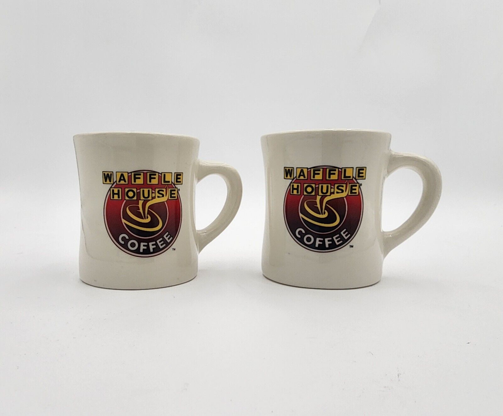 TWO Vintage Waffle House Diner MUGS Tuxton Coffee 8 oz Logo Matched Pair