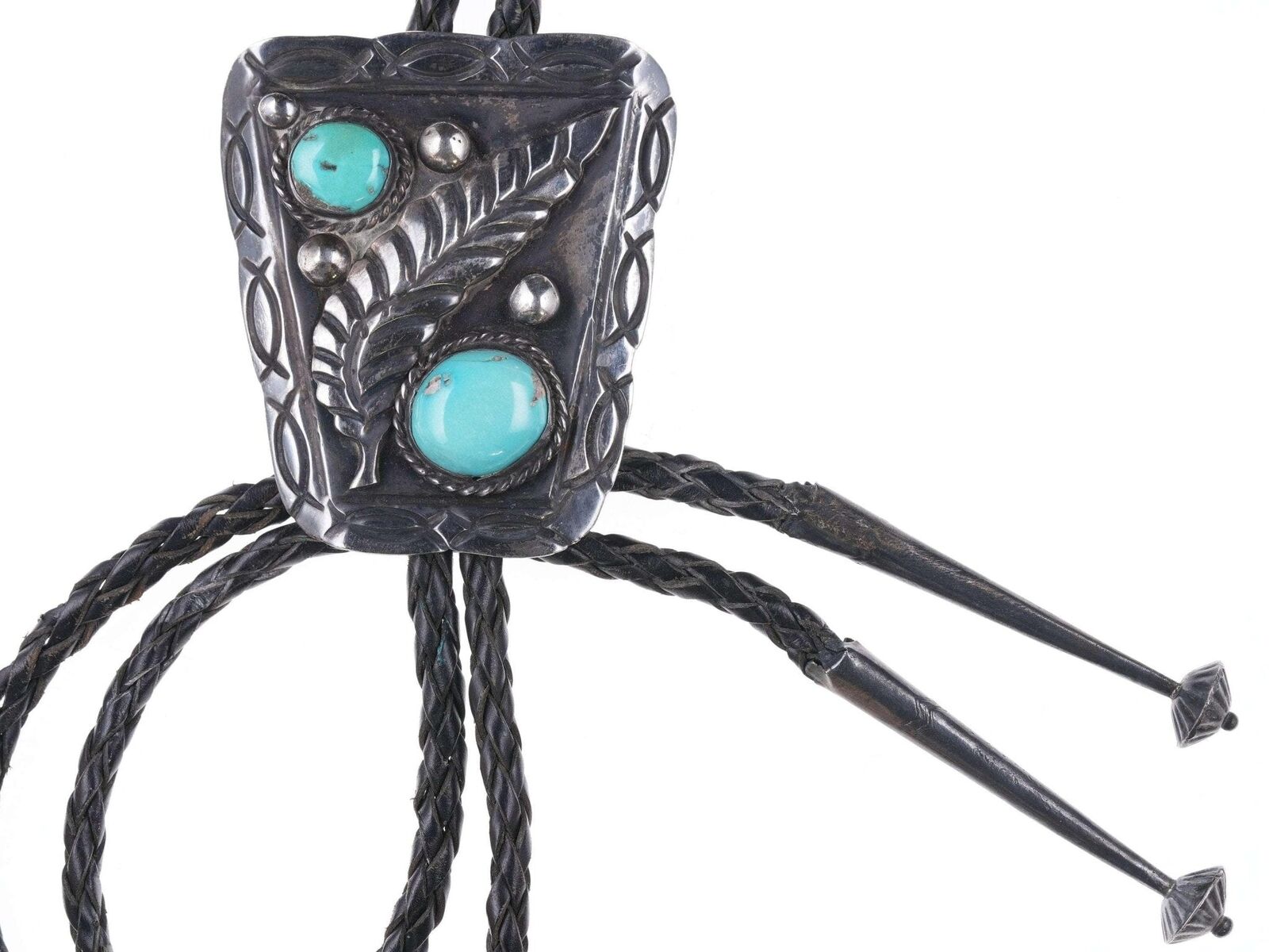 Large c1950's Navajo Silver and turquoise bolo tie