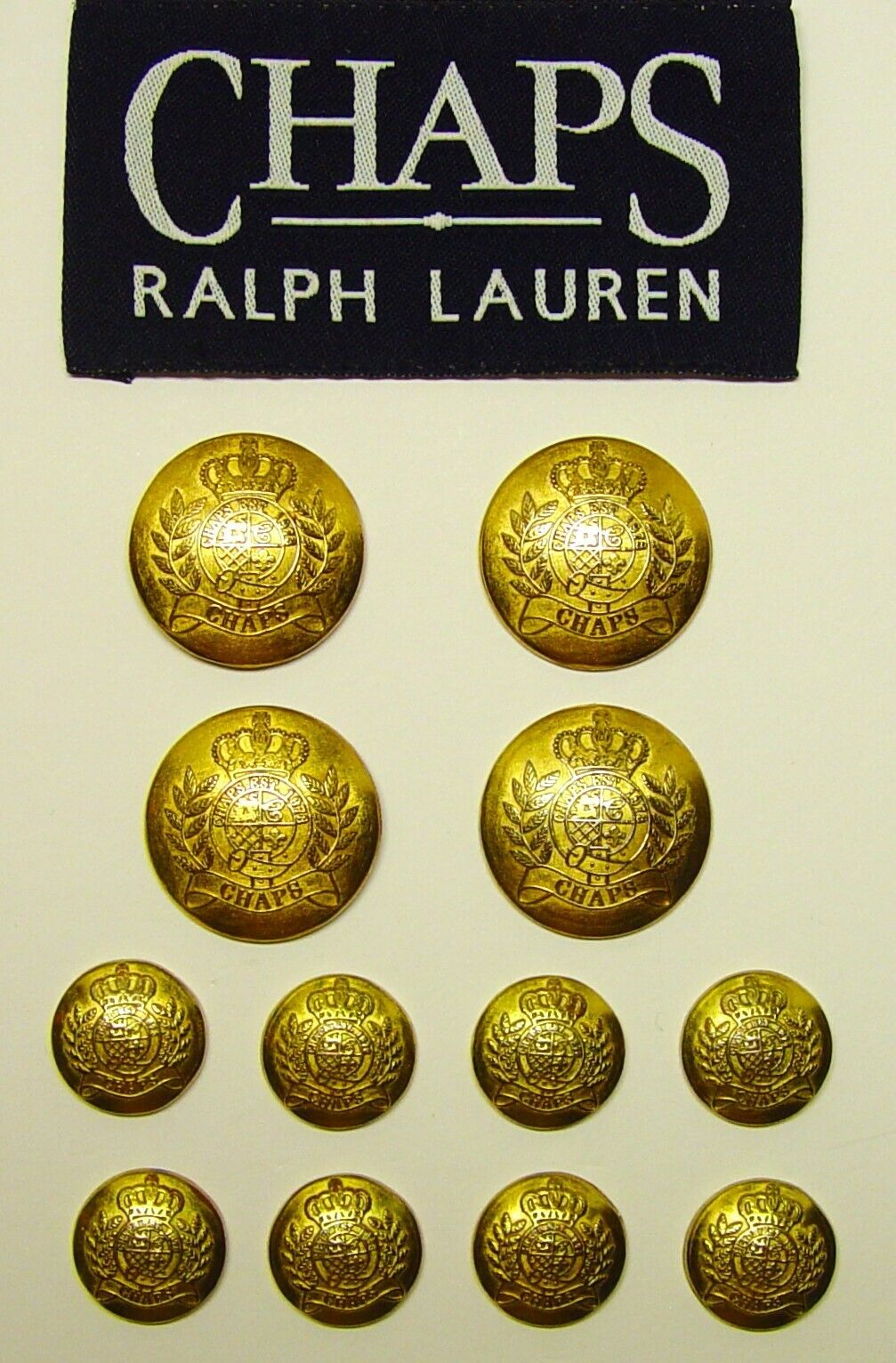 CHAPS Replacement Buttons 12 pc Gold tone CHAPS Icon buttons Good Used Condition