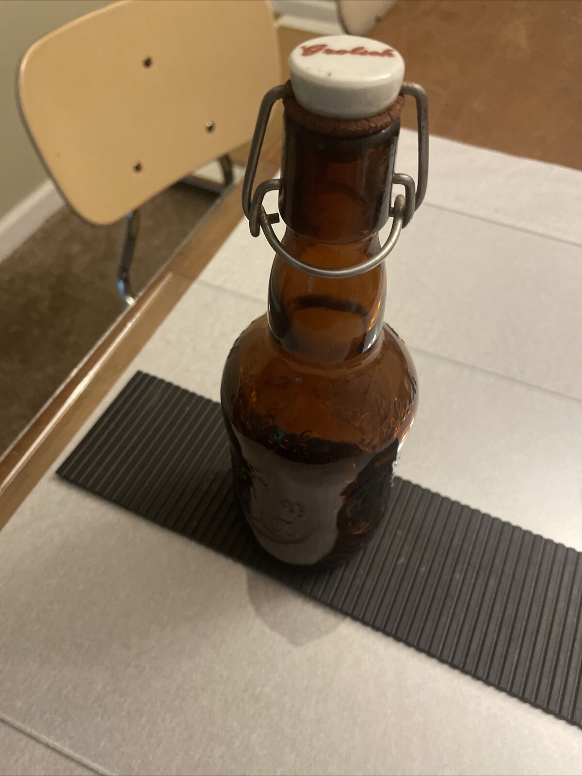Vintage Grolsch Beer Bottle Amber Porcelain Swing Top Embossed 9 1/4