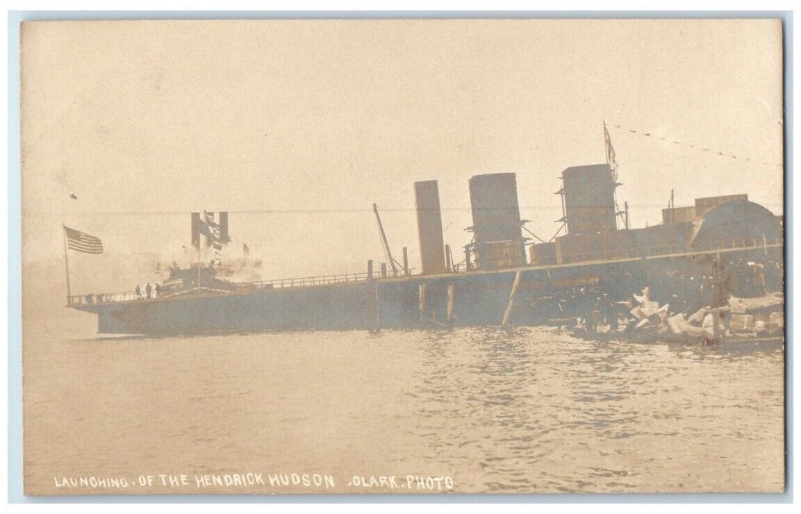 c1906 Launching Of The Hendrick Hudson Steamer Ship Clark RPPC Photo Postcard