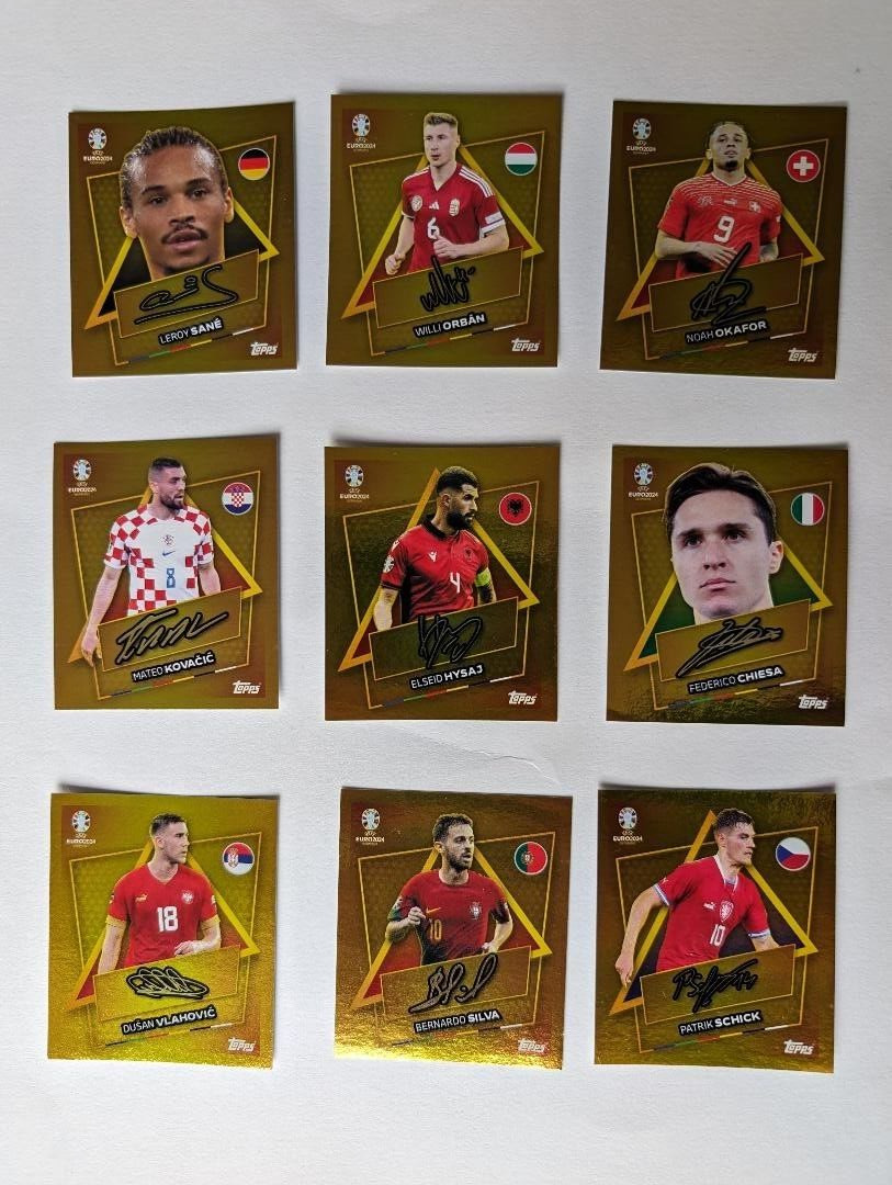 Topps Euro Em 2024 Germany -- 9 Gold SP Stickers with Signature