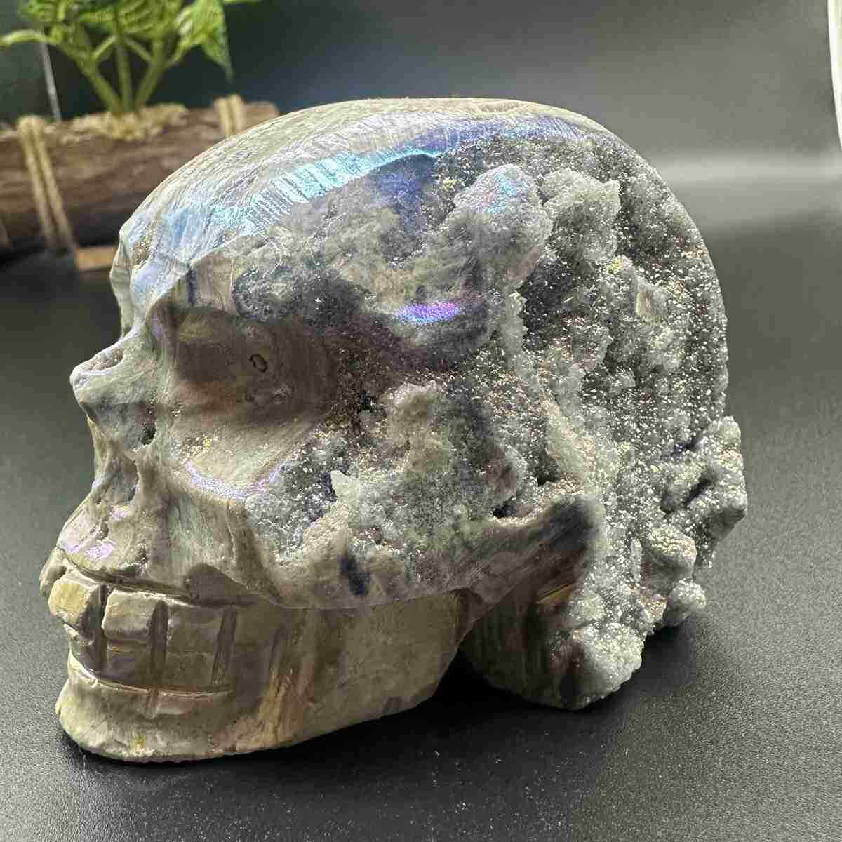 620g electroplate Natural sphalerite hand carved skull decor gem Healing
