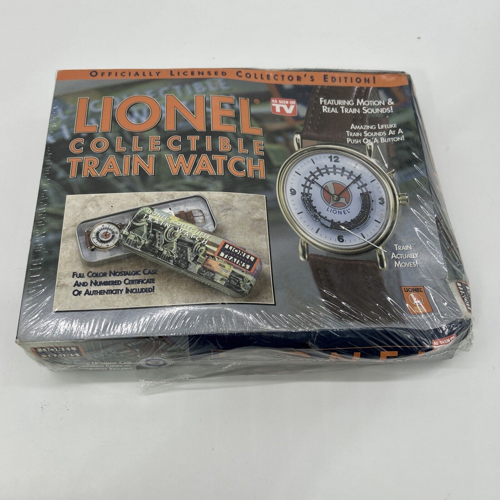 LIONEL TRAIN WATCH WITH MOVING TRAIN, REAL TRAIN SOUNDS, CERIFICATE, CASE SEALED