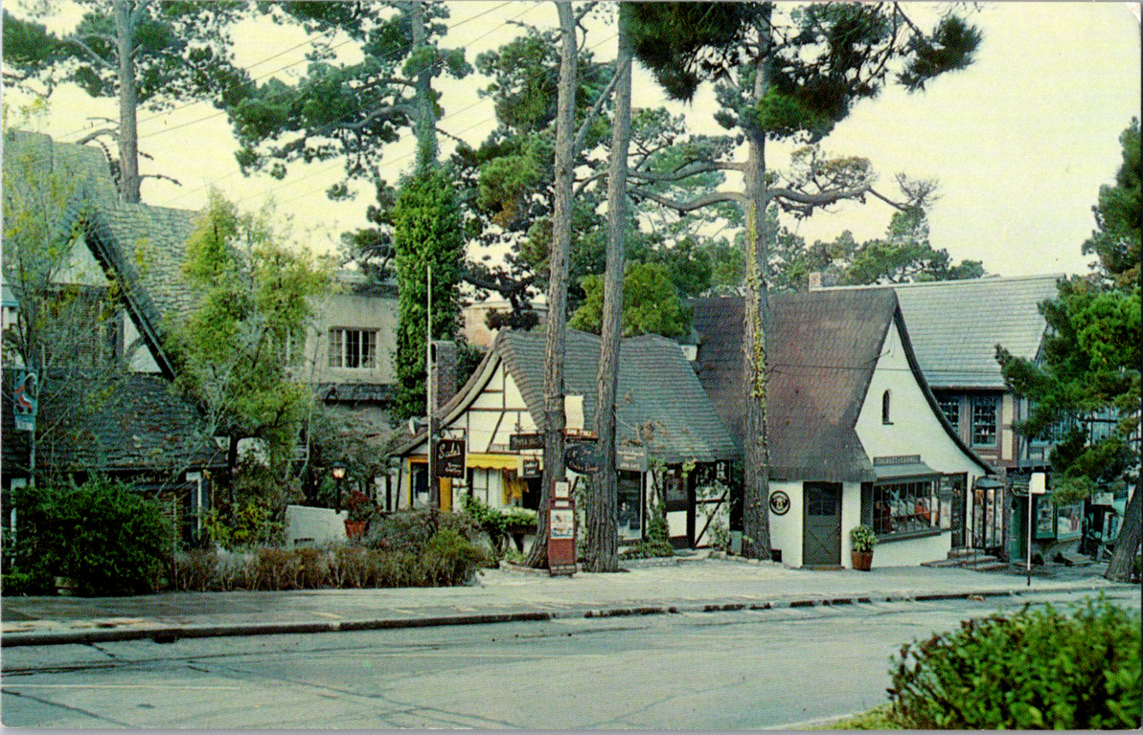 Vintage C 1950s Carmel By The Sea Ocean Avenue California Postcard Quaint Shops