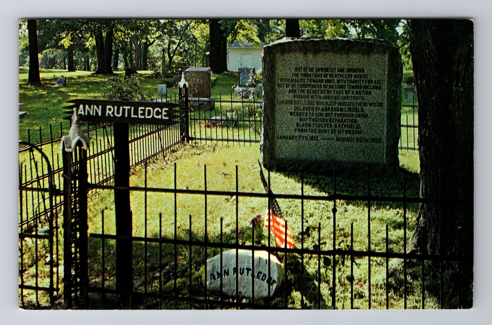 Petersburg IL-Illinois, Grave Of Ann Rutledge Oakland Cemetery Vintage Postcard