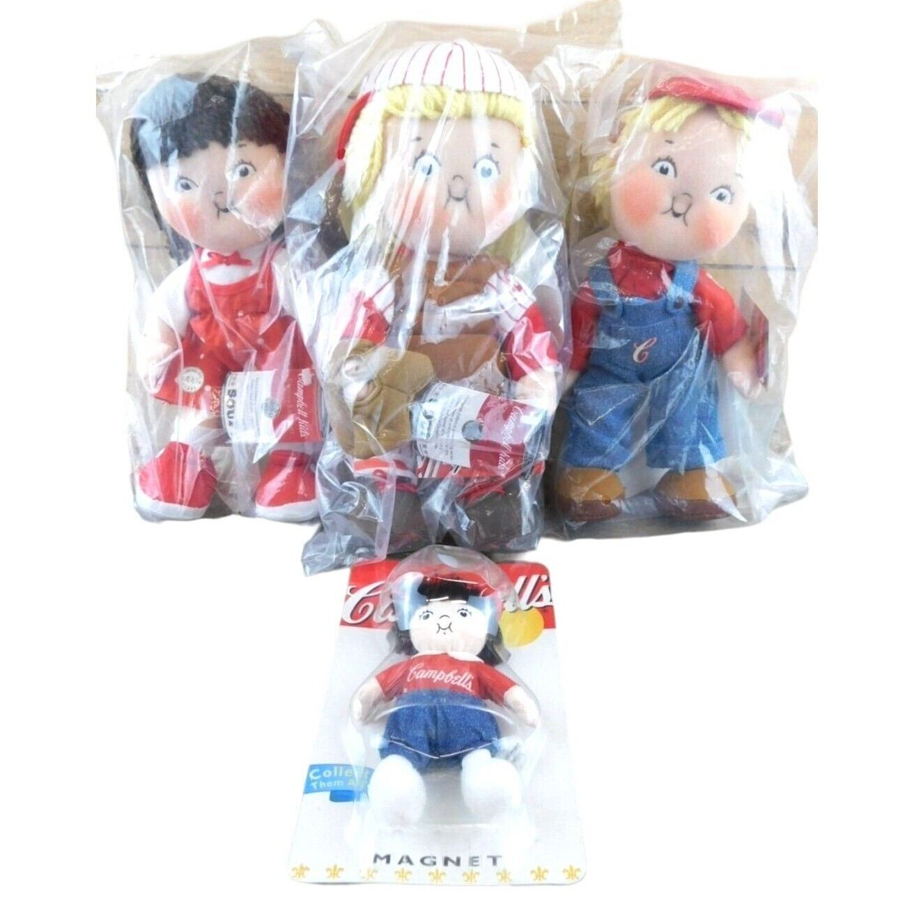 Lot of 3 Campbell Kids Cloth Dolls and Cloth Magnet SEALED 2002 2004 Baseball