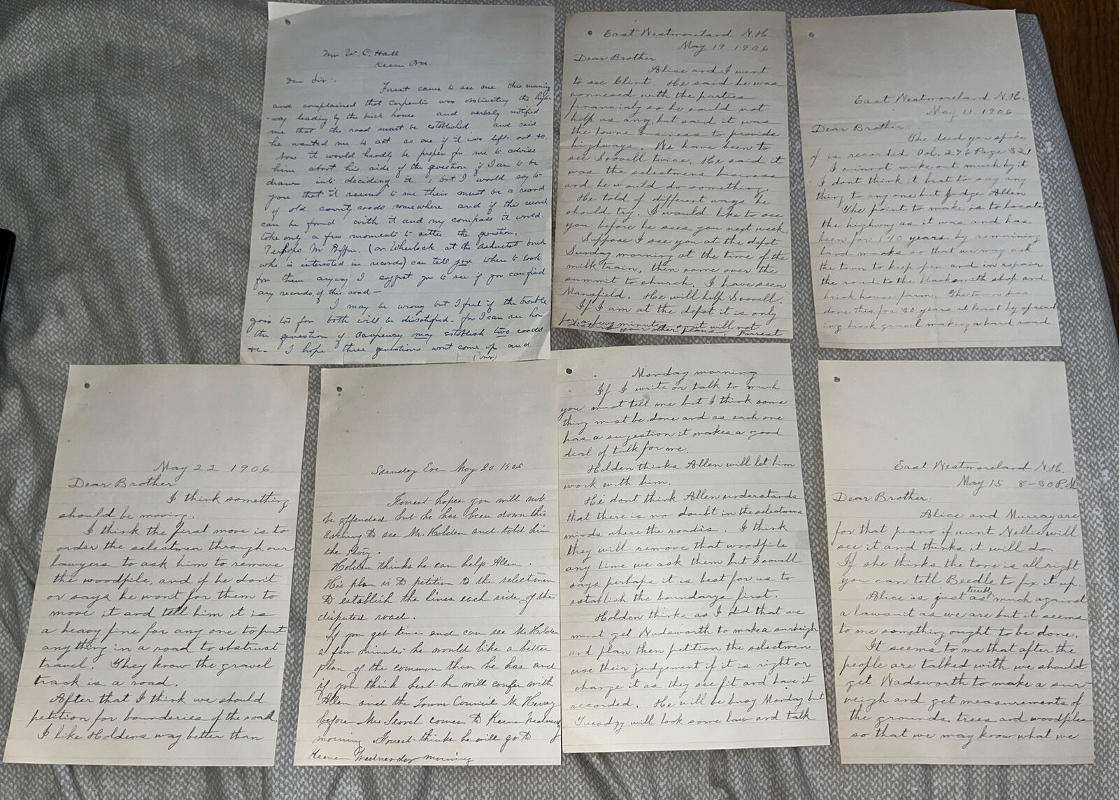 7 Antique 1906 East Westmoreland NH Letters Discussing the Town Issue of Roads