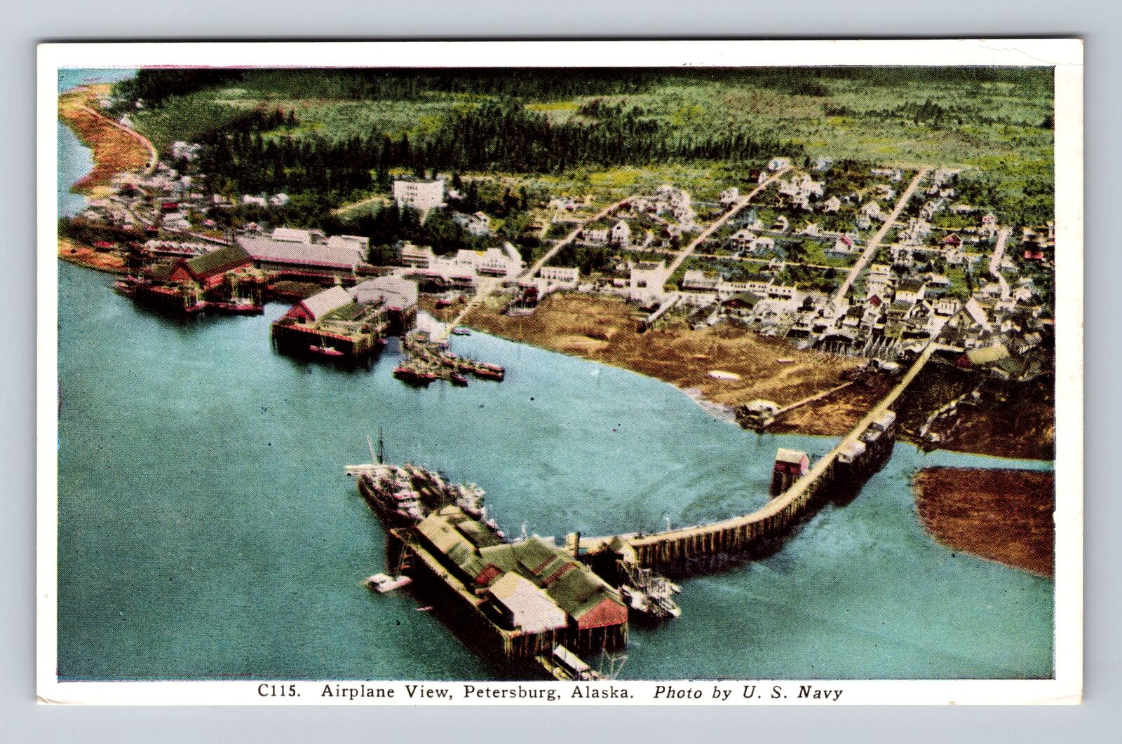 Petersburg AK-Alaska, Aerial View Of City, Antique, Souvenir, Vintage Postcard