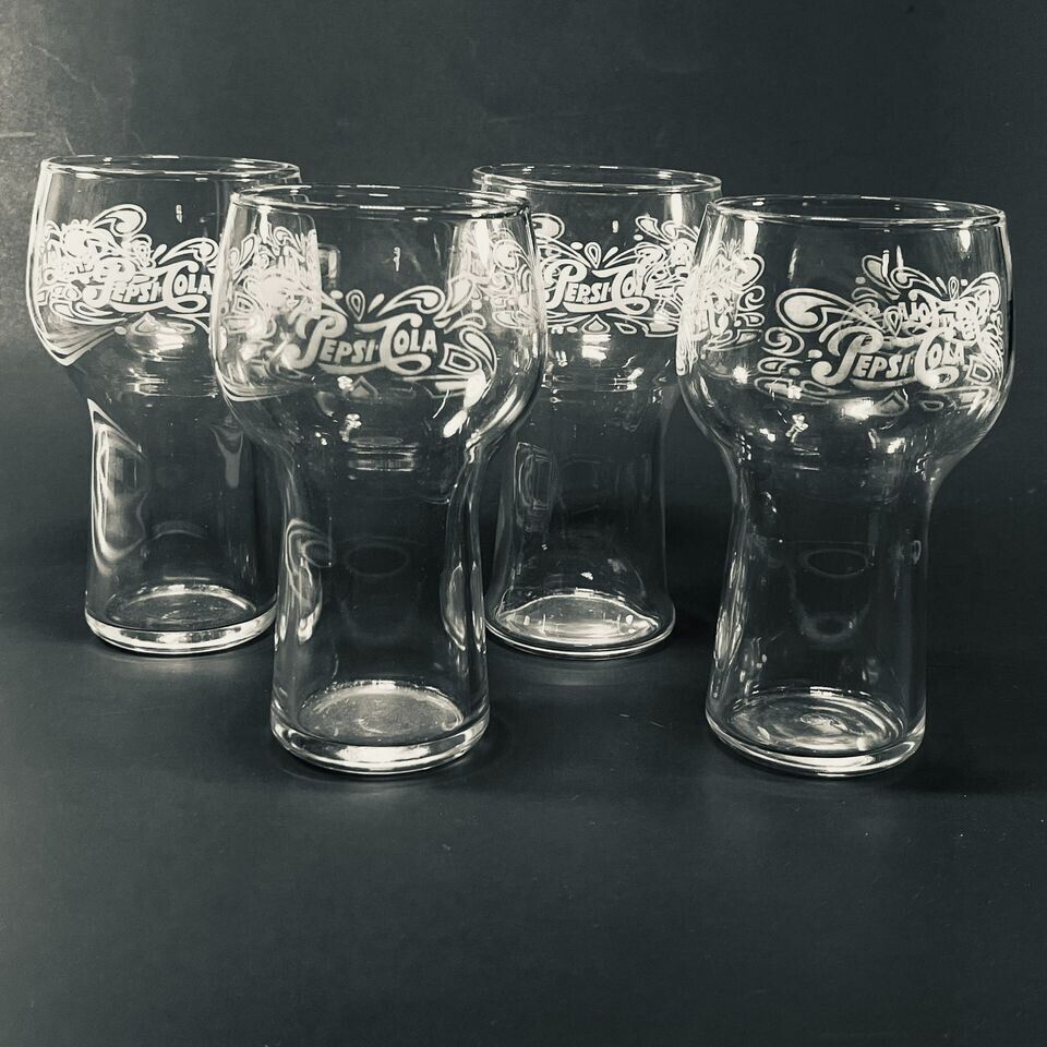 Vintage 1970s set of 4 Pepsi Cola 16oz Drinking Glass White Lettering 6” Tall