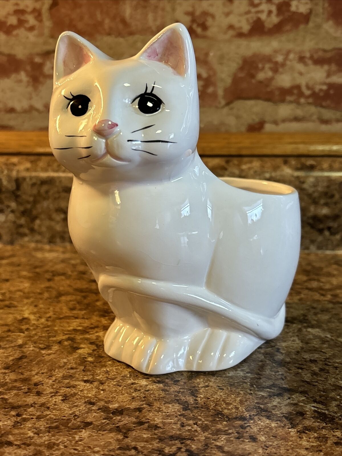 Vintage RELPO Ceramic White Cat Figurine Vase Planter **Has Crazing **See Pics