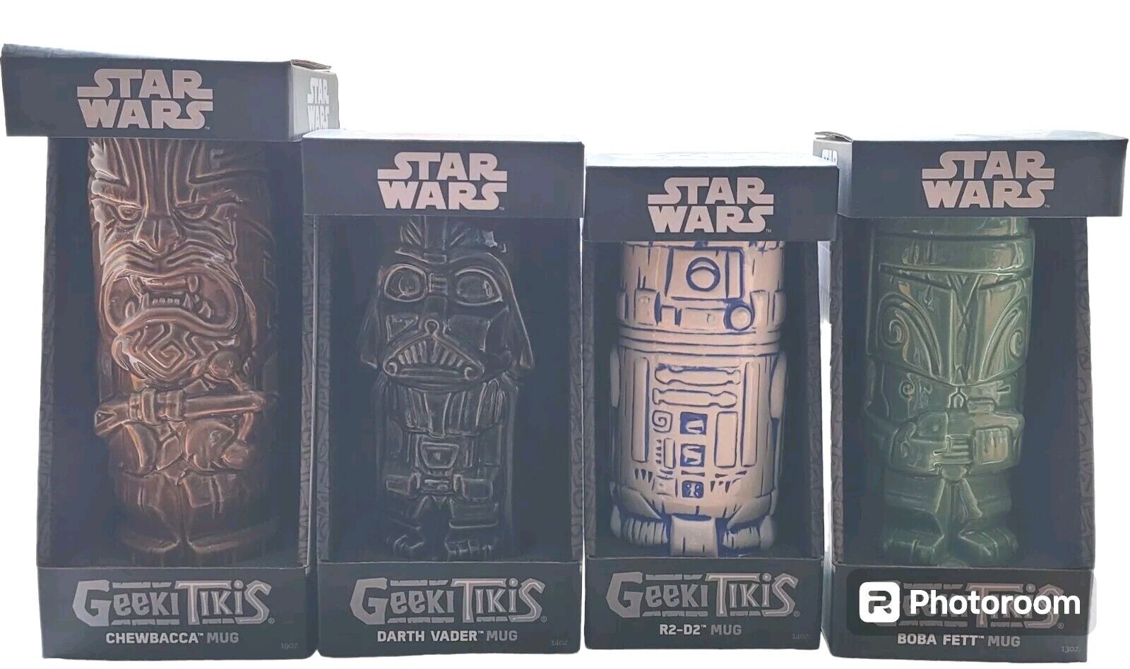 Star Wars Geeki Tikis Set Of 4 14 oz Ceramic Mugs R2D2 Darth Vader Boba Chewie  