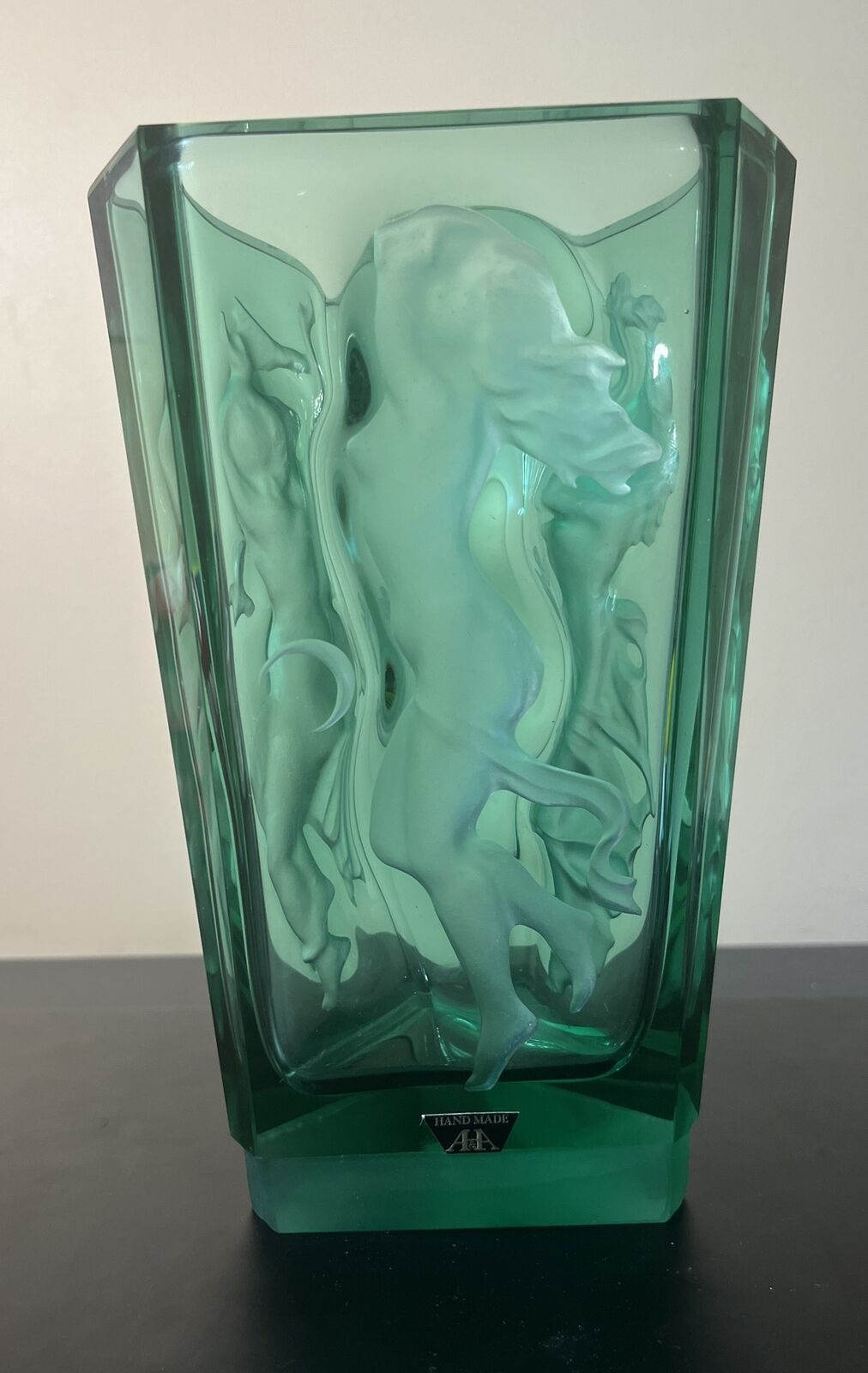 Art Deco Intaglio Maiden Vase 8” Czech Crystal Glass