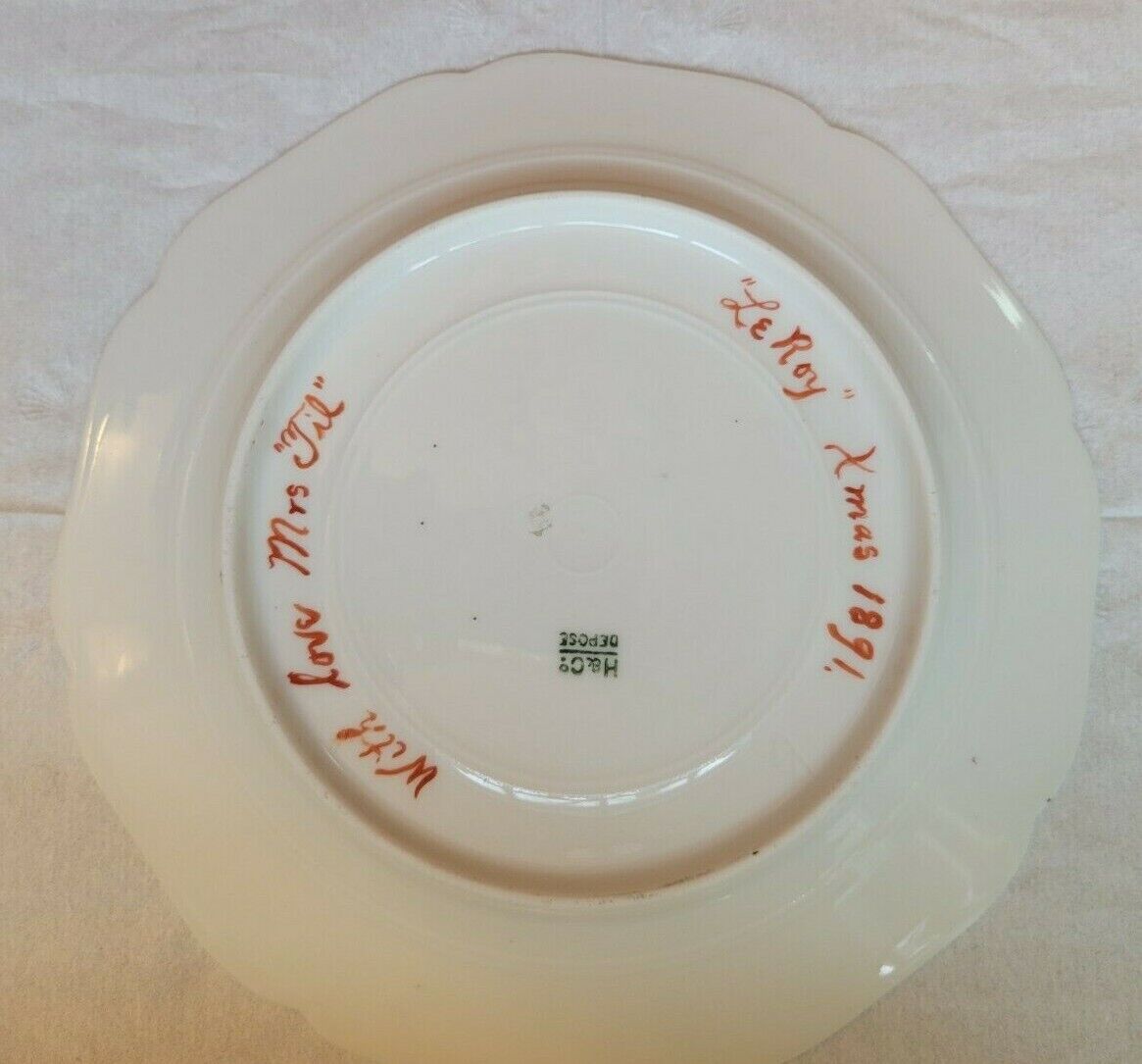 ANTIQUE HAVILAND LIMOGES H & CO. FLORAL PLATE 1887 HAND INSCRIBED LEROY ON BACK