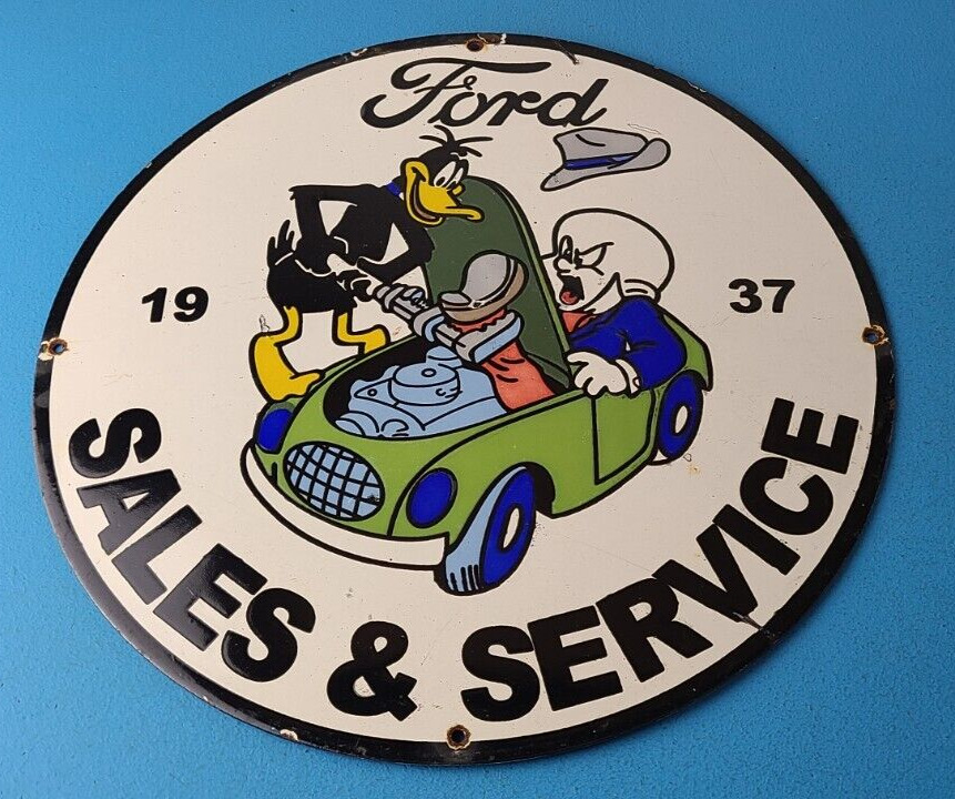 Vintage Ford Sign - Auto Repair Dealer Mechanic Porcelain Gas Pump Plate Sign