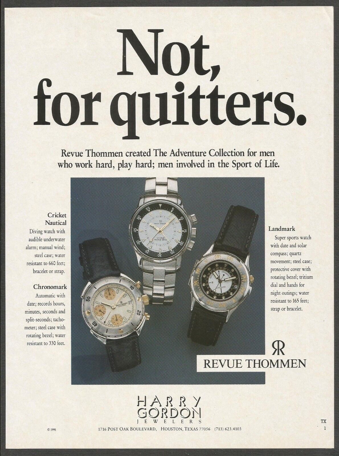 REVUE THOMMEN The Adventure Collection - 1992 Watch Print Ad