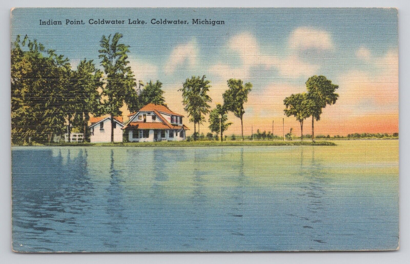 Indian Point Coldwater Lake Coldwater  Michigan Linen Postcard No 4110