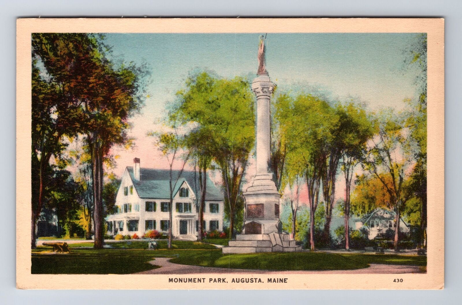 Augusta ME-Maine, Monument Park, Antique, Vintage Card Souvenir History Postcard