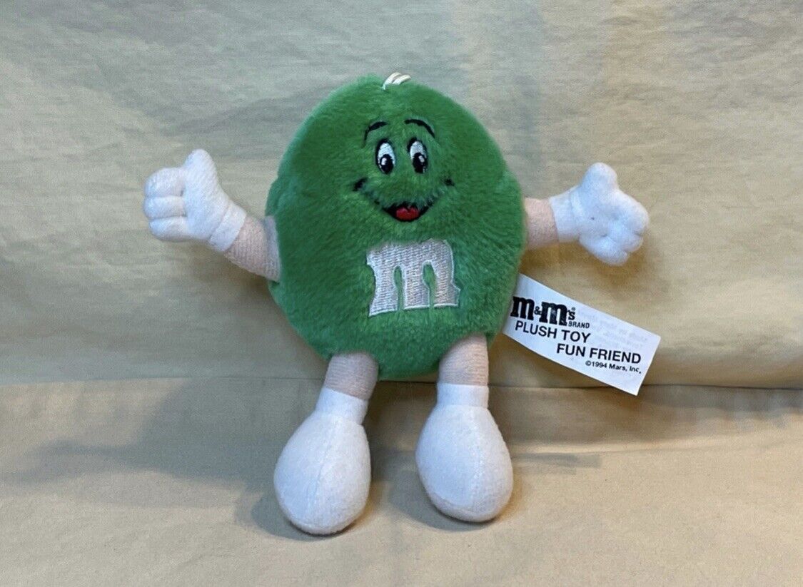 Vintage 1994 M&M Fun Friend Green Plush Ornament Toy 